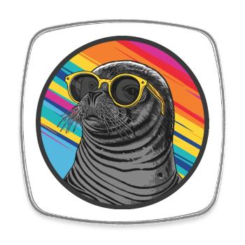Sceau coloré avec lunettes de soleil - Magnet carré - blanc - Devant