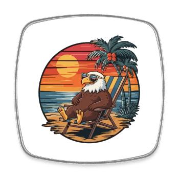 Aigle drôle sur le coucher de soleil des vacances d’été sur la plage - Magnet carré - blanc - Devant