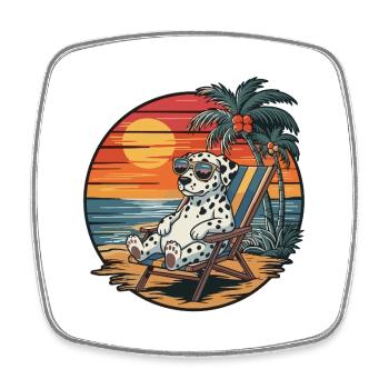 Lustiger Dalmatinerhund am Strand, Sommersonnenuntergang - Viereckiger Kühlschrankmagnet - Weiß - Vorne