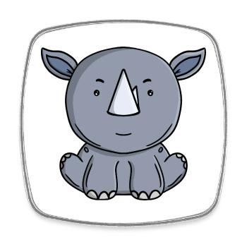 Süßes Nashorn-Kawaii-Safari-Tier-Cartoon - Viereckiger Kühlschrankmagnet - Weiß - Vorne