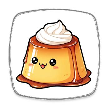Kawaii Caramel Pudding - Square fridge magnet - white - Front