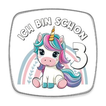 3. Geburtstag Einhorn Regenbogen Süß Niedlich - Viereckiger Kühlschrankmagnet - Weiß - Vorne