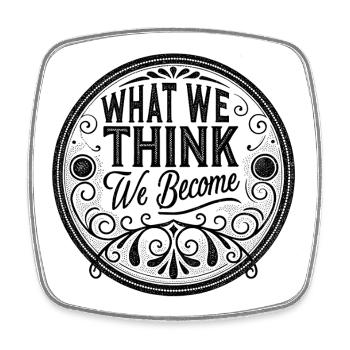 what we think we become - vintage look emblem - Square fridge magnet - white - Front