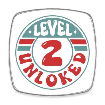 Level 2 Unlocked – Cool Gamer Birthday Design - Square fridge magnet - white - Front
