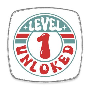 Level 1 Unlocked – Cooles Gamer Design - Viereckiger Kühlschrankmagnet - Weiß - Vorne