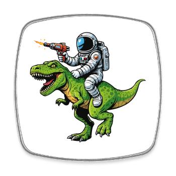Astronaut auf Dino: Laserjagd - Viereckiger Kühlschrankmagnet - Weiß - Vorne