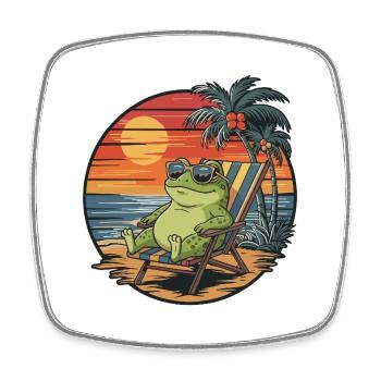 Lustiger Frosch am Strand Sommerurlaub Sonnenuntergang - Viereckiger Kühlschrankmagnet - Weiß - Vorne