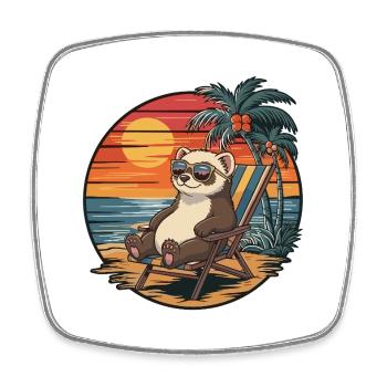Furet drôle sur la plage pendant le coucher de soleil des vacances d’été - Magnet carré - blanc - Devant