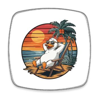 Lustige Gans am Strand Sommerurlaub Sonnenuntergang - Viereckiger Kühlschrankmagnet - Weiß - Vorne