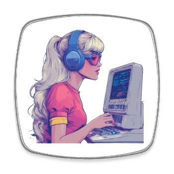 Retro Gamer Girl im Neonstil - Viereckiger Kühlschrankmagnet - Weiß - Vorne