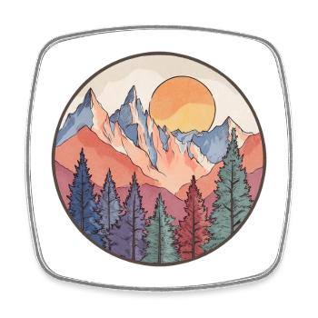 Montagne au coucher de soleil – Motif nature - Magnet carré - blanc - Devant