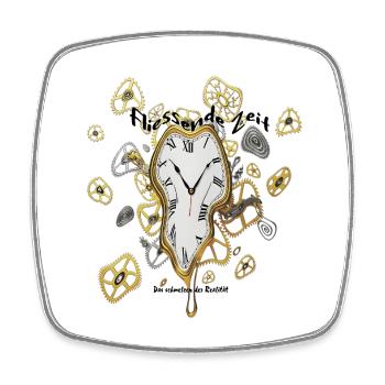Melting clock with gears - Square fridge magnet - white - Front