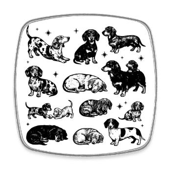 Dachshund Dackel Teckel retro 90s vintage - Viereckiger Kühlschrankmagnet - Weiß - Vorne