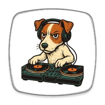 Jack Russell Terrier DJ Turntables Techno Geschenk - Viereckiger Kühlschrankmagnet - Weiß - Vorne