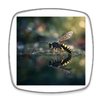 Wasp with Reflection Elegant Macro Photography - Square fridge magnet - white - Front