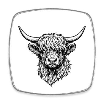 Dessin au trait Highlander monochrome - Magnet carré - blanc - Devant