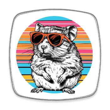 Sonnenbrillen-Hamster im Retro-Rainbow - Viereckiger Kühlschrankmagnet - Weiß - Vorne