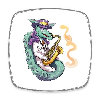 Saxophoniste dragon en smoking - Magnet carré - blanc - Devant