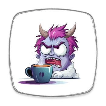 Monstre obsédé par le café - Magnet carré - blanc - Devant