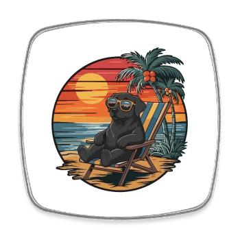 Cool Labrador Retriever Dog on Beach Summer Sunset - Square fridge magnet - white - Front