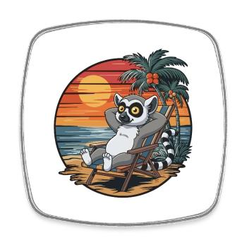 Funny Lemur on Beach Summer Vacation Sunset - Square fridge magnet - white - Front