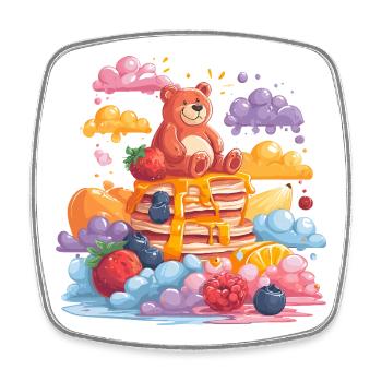 Cuddly bear on pancakes - Square fridge magnet - white - Front