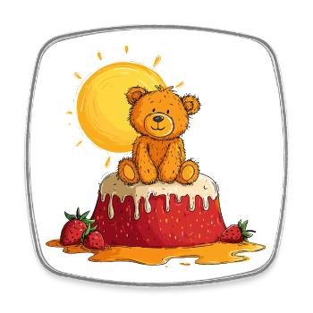 Teddybär auf Kuchen mit Sonne - Viereckiger Kühlschrankmagnet - Weiß - Vorne