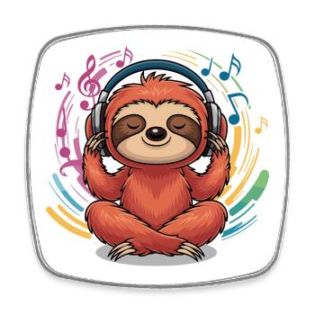 Relaxed sloth with headphones music yoga - Square fridge magnet - white - Front