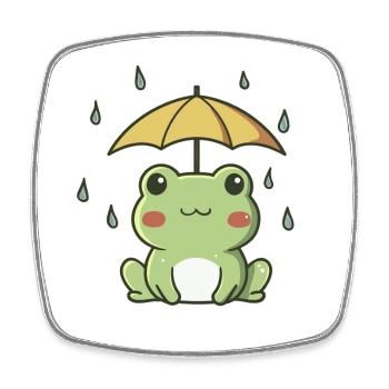 Cute Frog in the Rain – Kawaii Animal - Square fridge magnet - white - Front