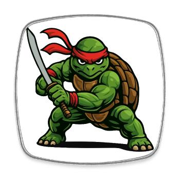 Ninja-Krieger-Schildkröte mit Katana-Schwert - Viereckiger Kühlschrankmagnet - Weiß - Vorne