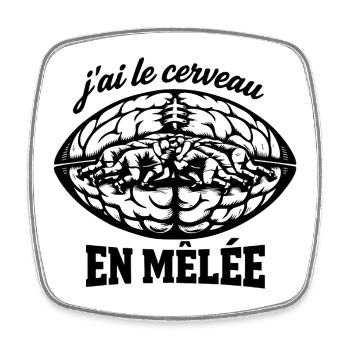 Cerveau en mélée - Rugby humour - Magnet carré - blanc - Devant