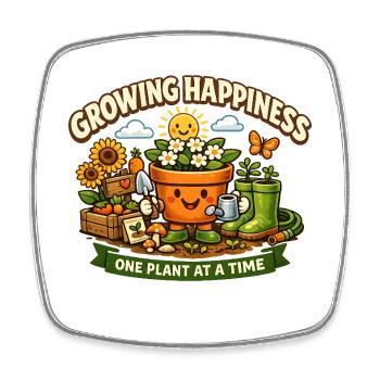 Chemise douillet de jardinage – Grandir le bonheur - Magnet carré - blanc - Devant