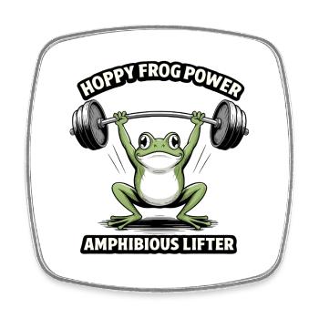 Hoppy Frog Power – Funny Fitness Frog - Square fridge magnet - white - Front