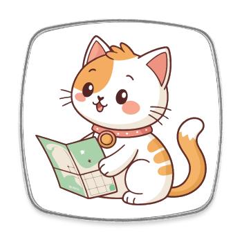 Chat explorateur et carte - Magnet carré - blanc - Devant