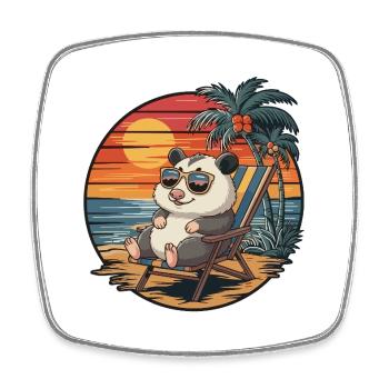 Lustiges Opossum am Strand, Sommerurlaub Sonnenuntergang - Viereckiger Kühlschrankmagnet - Weiß - Vorne