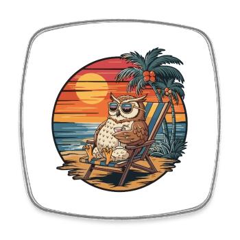 Lustige Eule am Strand, Sommerurlaub Sonnenuntergang - Viereckiger Kühlschrankmagnet - Weiß - Vorne