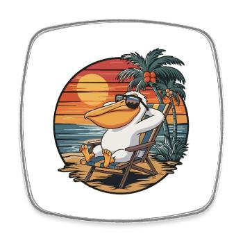 Lustiger Pelikan am Strand, Sommerurlaub Sonnenuntergang - Viereckiger Kühlschrankmagnet - Weiß - Vorne