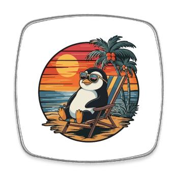 Drôle de Pingouin sur la plage Coucher de Soleil des vacances d’été - Magnet carré - blanc - Devant