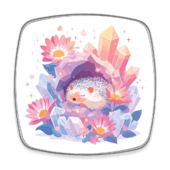 Hérisson endormi dans le jardin de cristal - Magnet carré - blanc - Devant