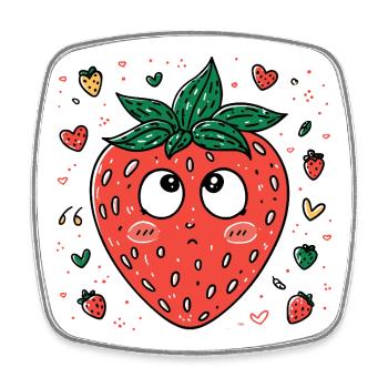 Kawaii Erdbeere mit neugierigen Augen - Viereckiger Kühlschrankmagnet - Weiß - Vorne