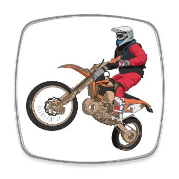 Motard tout-terrain - Magnet carré - blanc - Devant