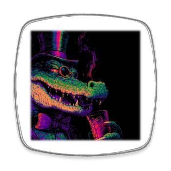 Crocodile néon avec haut-de-forme et boisson - Magnet carré - blanc - Devant
