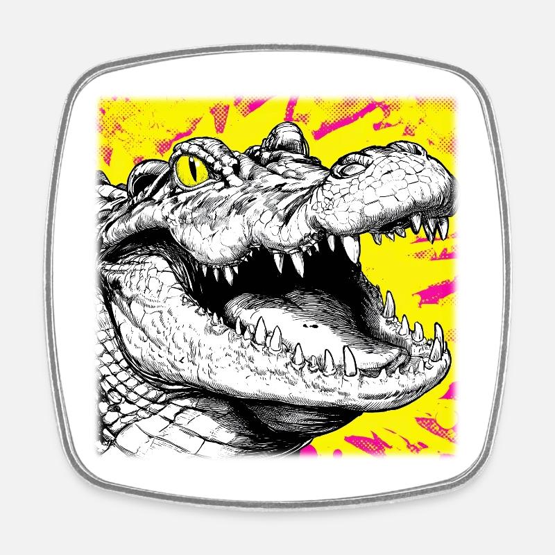 Crocodile Sketch – Urban Graffiti Style Design - Square fridge magnet - white
