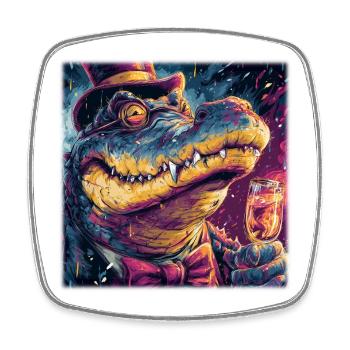 Gentleman Crocodile with Top Hat & Champus - Square fridge magnet - white - Front