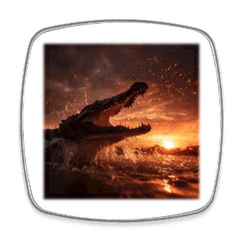 Wild Crocodile Action Sunset River - Square fridge magnet - white - Front