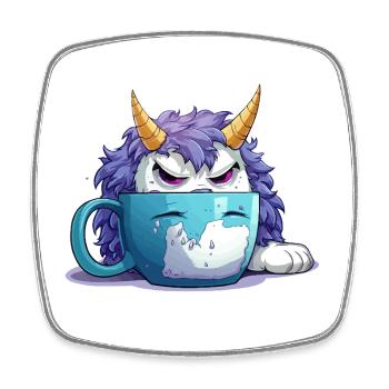 Grumpy monster in a coffee mug - Square fridge magnet - white - Front