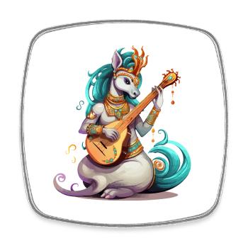 Einhorn Musiker mit goldener Laute - Viereckiger Kühlschrankmagnet - Weiß - Vorne