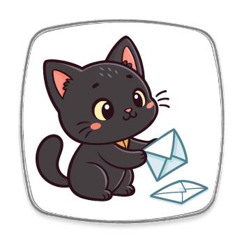 Kawaii Schwarze Katze und Umschläge - Viereckiger Kühlschrankmagnet - Weiß - Vorne