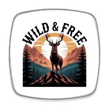 Wild & Free Hirsch T-Shirt | Outdoor Wandern Natur - Viereckiger Kühlschrankmagnet - Weiß - Vorne