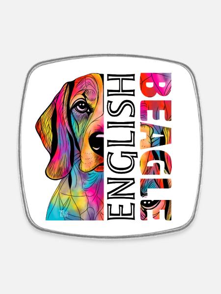 Beagle - Magnet carré - blanc